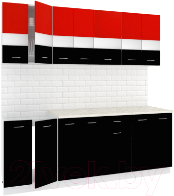 Готовая кухня Кортекс-мебель Корнелия Экстра 2.1м (красный/черный/мадрид)