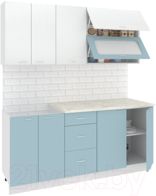 Готовая кухня Кортекс-мебель Корнелия Мара 1.8м (белый/голубой/королевский опал)
