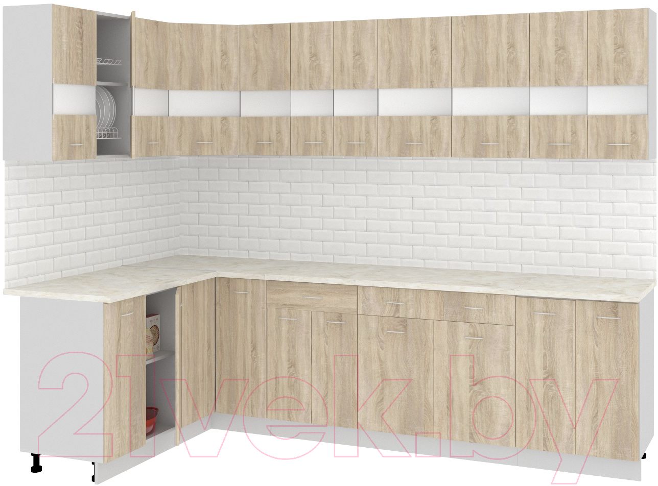 Готовая кухня Кортекс-мебель Корнелия Экстра 1.5x2.8м (дуб сонома/королевский опал)