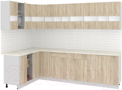 Готовая кухня Кортекс-мебель Корнелия Экстра 1.5x2.8м (дуб сонома/королевский опал)