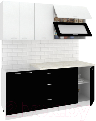 Готовая кухня Кортекс-мебель Корнелия Мара 1.8м (белый/черный/мадрид)