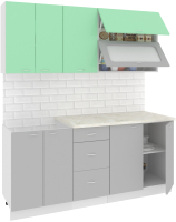 Кухонный гарнитур Кортекс-мебель Корнелия Мара 1.8м (салатовый/серый/мадрид) - 