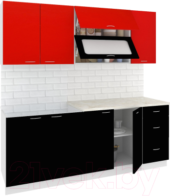 Готовая кухня Кортекс-мебель Корнелия Мара 2.0м (красный/черный/мадрид)