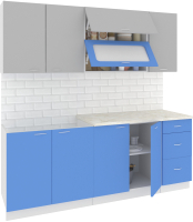 Кухонный гарнитур Кортекс-мебель Корнелия Мара 2.0м (серый/синий/мадрид) - 