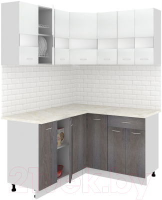 Готовая кухня Кортекс-мебель Корнелия Экстра 1.5x1.4м (белый/береза/королевский опал)