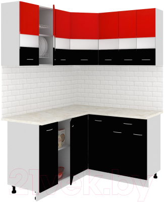 Готовая кухня Кортекс-мебель Корнелия Экстра 1.5x1.4м (красный/черный/мадрид)