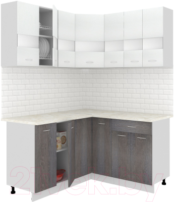 Готовая кухня Кортекс-мебель Корнелия Экстра 1.5x1.5м (белый/береза/королевский опал)