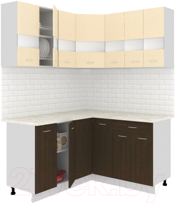 Готовая кухня Кортекс-мебель Корнелия Экстра 1.5x1.5м (венге светлый/венге/королевский опал)