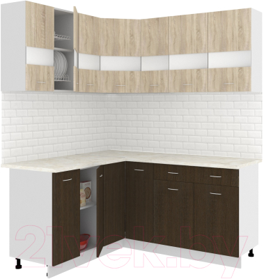Готовая кухня Кортекс-мебель Корнелия Экстра 1.5x1.7м (дуб сонома/венге/королевский опал)