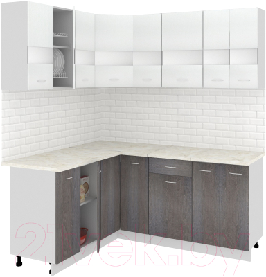 Готовая кухня Кортекс-мебель Корнелия Экстра 1.5x1.8м (белый/береза/королевский опал)