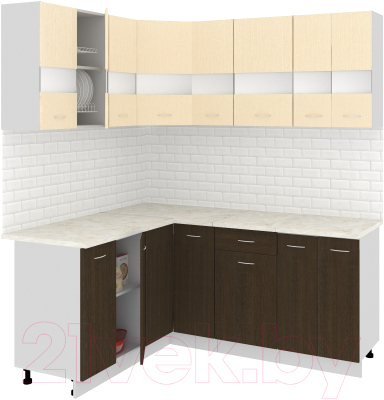 Готовая кухня Кортекс-мебель Корнелия Экстра 1.5x1.8м (венге светлый/венге/королевский опал)