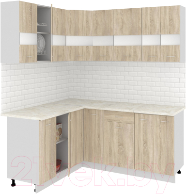 Готовая кухня Кортекс-мебель Корнелия Экстра 1.5x1.8м (дуб сонома/королевский опал)