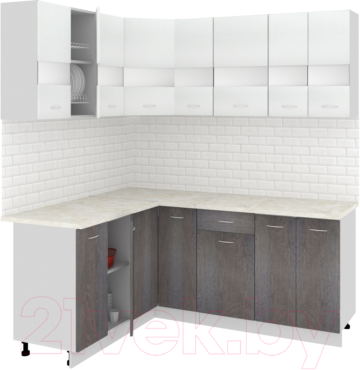 Готовая кухня Кортекс-мебель Корнелия Экстра 1.5x1.9м (белый/береза/марсель)