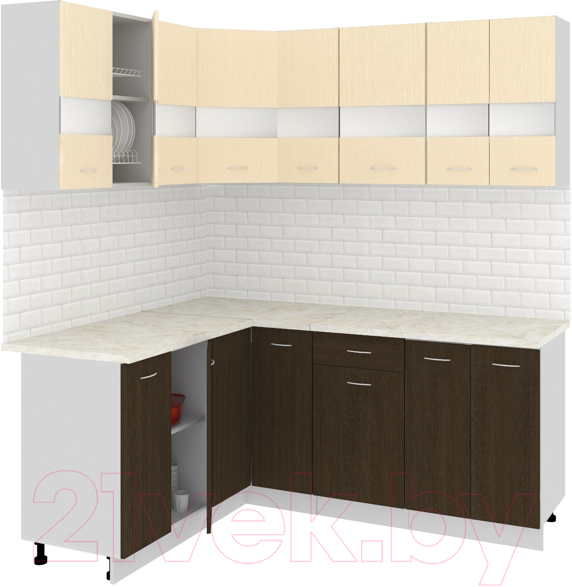 Готовая кухня Кортекс-мебель Корнелия Экстра 1.5x1.9м (венге светлый/венге/королевский опал)