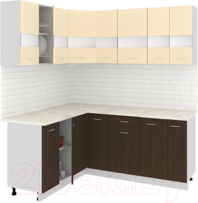 Готовая кухня Кортекс-мебель Корнелия Экстра 1.5x1.9м (венге светлый/венге/мадрид)