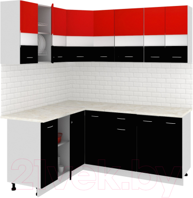 Готовая кухня Кортекс-мебель Корнелия Экстра 1.5x1.9м (красный/черный/королевский опал)