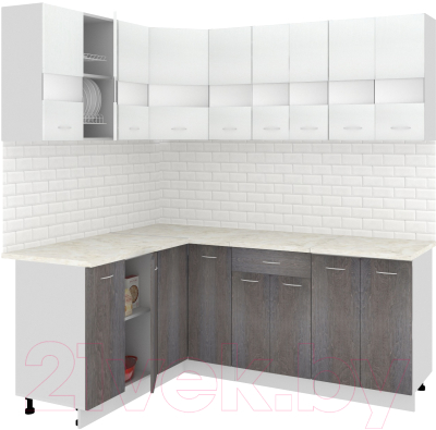 Готовая кухня Кортекс-мебель Корнелия Экстра 1.5x2.0м (белый/береза/марсель)