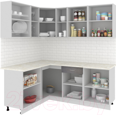 Готовая кухня Кортекс-мебель Корнелия Экстра 1.5x2.0м (белый/береза/марсель)