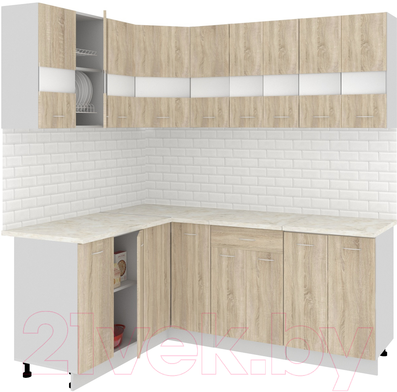 Готовая кухня Кортекс-мебель Корнелия Экстра 1.5x2.0м (дуб сонома/королевский опал)