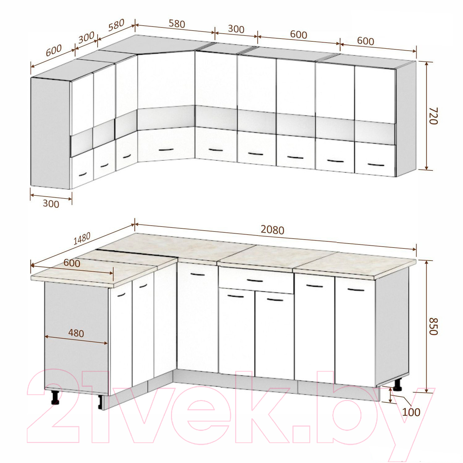 Готовая кухня Кортекс-мебель Корнелия Экстра 1.5x2.1м (дуб сонома/венге/мадрид)