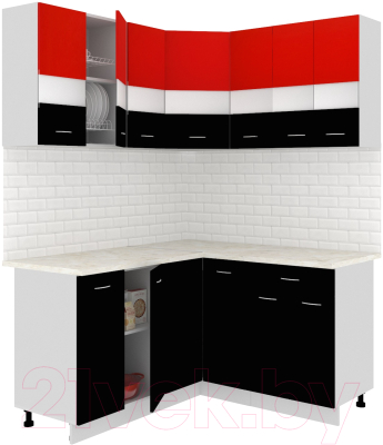 Готовая кухня Кортекс-мебель Корнелия Экстра 1.5x1.5м (красный/черный/мадрид)