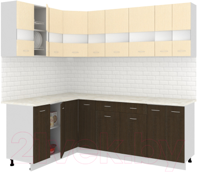 Готовая кухня Кортекс-мебель Корнелия Экстра 1.5x2.2м (венге светлый/венге/королевский опал)