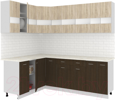Готовая кухня Кортекс-мебель Корнелия Экстра 1.5x2.2м (дуб сонома/венге/королевский опал)
