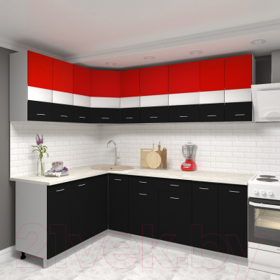 Готовая кухня Кортекс-мебель Корнелия Экстра 1.5x2.2м (красный/черный/марсель)