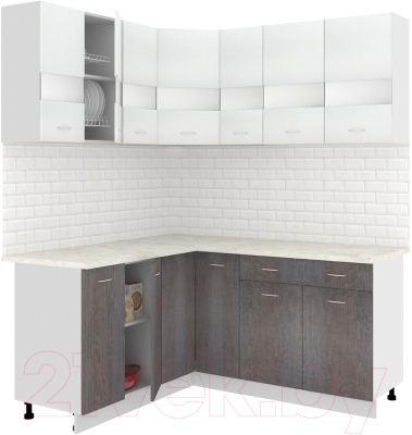 Готовая кухня Кортекс-мебель Корнелия Экстра 1.5x1.7м (белый/береза/королевский опал)