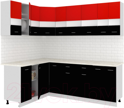 Готовая кухня Кортекс-мебель Корнелия Экстра 1.5x2.2м (красный/черный/мадрид)