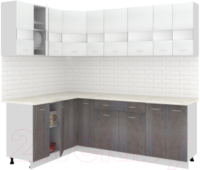Готовая кухня Кортекс-мебель Корнелия Экстра 1.5x2.3м (белый/береза/королевский опал)