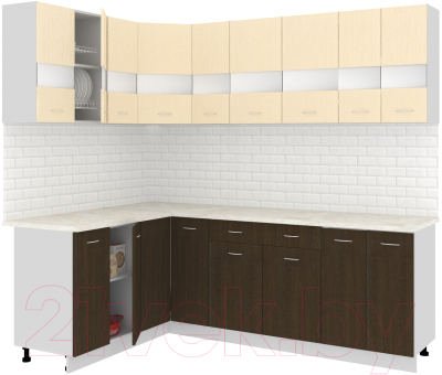 Готовая кухня Кортекс-мебель Корнелия Экстра 1.5x2.3м (венге светлый/венге/королевский опал)