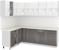 Кухонный гарнитур Кортекс-мебель Корнелия Экстра 1.5x2.4м (белый/береза/марсель) - 