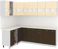 Готовая кухня Кортекс-мебель Корнелия Экстра 1.5x2.4м (венге светлый/венге/королевский опал) - 