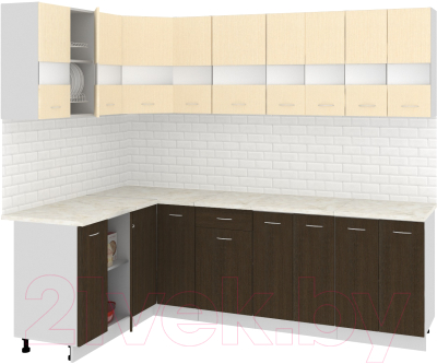 Готовая кухня Кортекс-мебель Корнелия Экстра 1.5x2.5м (венге светлый/венге/королевский опал)