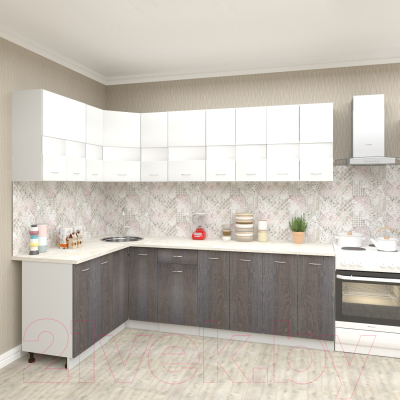 Готовая кухня Кортекс-мебель Корнелия Экстра 1.5x2.5м (белый/береза/мадрид)