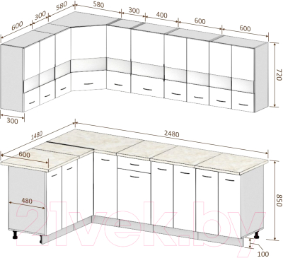 Готовая кухня Кортекс-мебель Корнелия Экстра 1.5x2.5м (дуб сонома/королевский опал)