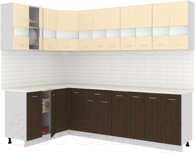 Готовая кухня Кортекс-мебель Корнелия Экстра 1.5x2.7м (венге светлый/венге/марсель)