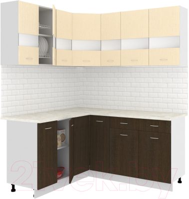Готовая кухня Кортекс-мебель Корнелия Экстра 1.5x1.7м (венге светлый/венге/королевский опал)