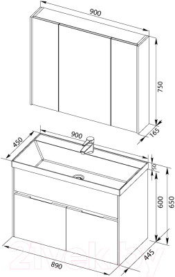 Комплект мебели для ванной Aquanet Латина 90 / 179840