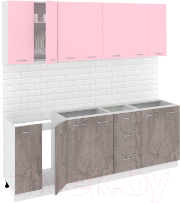 Готовая кухня Кортекс-мебель Корнелия Лира 2.2 без столешницы (розовый/оникс)
