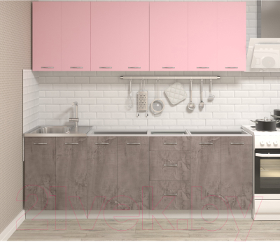 Готовая кухня Кортекс-мебель Корнелия Лира 2.2 без столешницы (розовый/оникс)