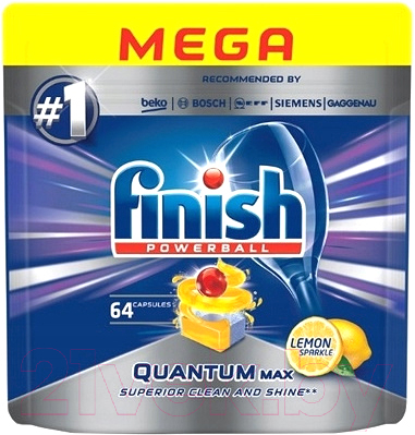 Таблетки для посудомоечных машин Finish Powerball Quantum Max Lemon (64шт)