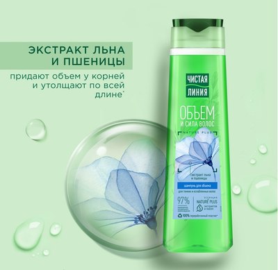 Шампунь для волос Чистая Линия Объём и сила с экстрактом ростков пшеницы (400мл) - 