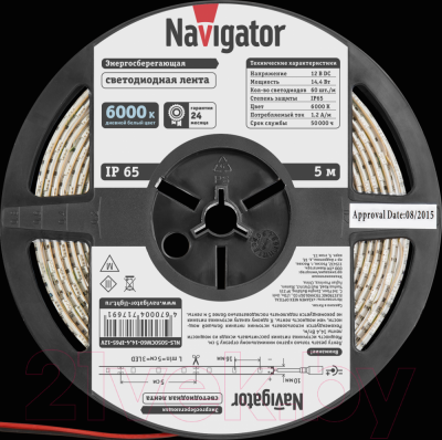 

Светодиодная лента Navigator, Холодный белый, 71 769 NLS-5050СW60-14.4-IP65-12V R5