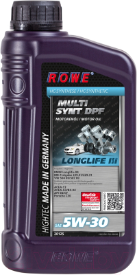 

Моторное масло Rowe, Hightec Multi Synt DPF 5W30 / 20125-0010-99