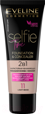 Тональный крем Eveline Cosmetics Selfie Time ультрастойкая увлажняющая основа 2 в 1 11 Light Beig (30мл)