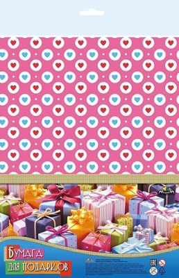 Бумага для оформления подарков Апплика Сердечки на розовом / C3253-24