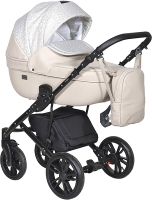 Детская универсальная коляска INDIGO Mio + F 3 в 1 (Mi 02, светло-бежевая кожа/светло-бежевый узор) - 
