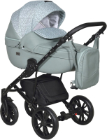 Детская универсальная коляска INDIGO Mio + F 3 в 1 (Mi 06, шалфей кожа/зеленый узор) - 